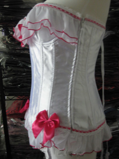 White Shiny Satin Vertical Stripes Corset